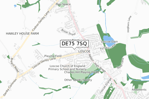 DE75 7SQ map - small scale - OS Open Zoomstack (Ordnance Survey)