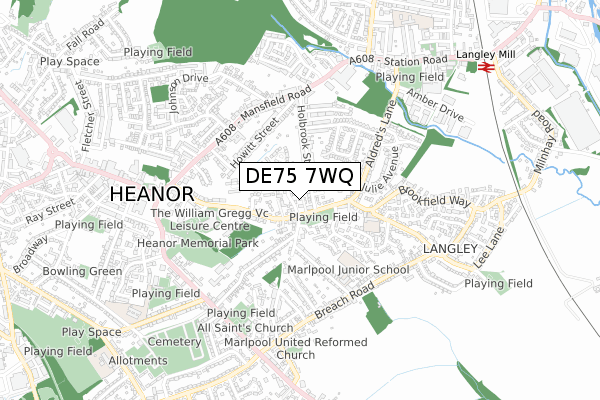 DE75 7WQ map - small scale - OS Open Zoomstack (Ordnance Survey)