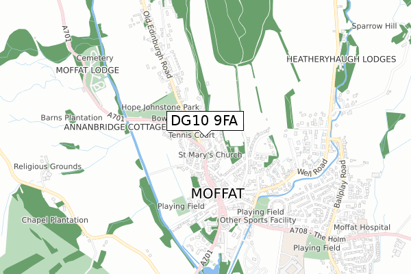 DG10 9FA map - small scale - OS Open Zoomstack (Ordnance Survey)