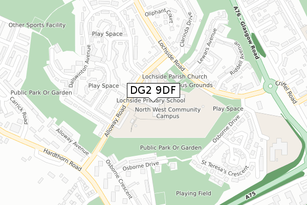 DG2 9DF map - large scale - OS Open Zoomstack (Ordnance Survey)