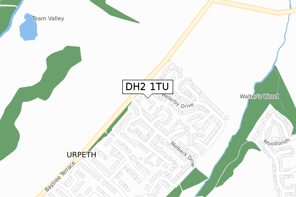 DH2 1TU map - large scale - OS Open Zoomstack (Ordnance Survey)