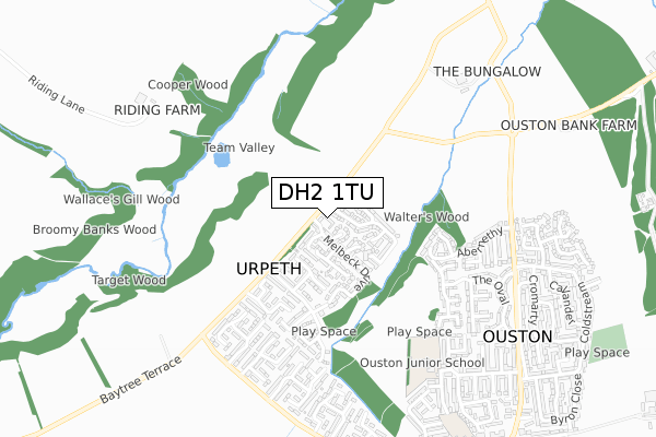 DH2 1TU map - small scale - OS Open Zoomstack (Ordnance Survey)