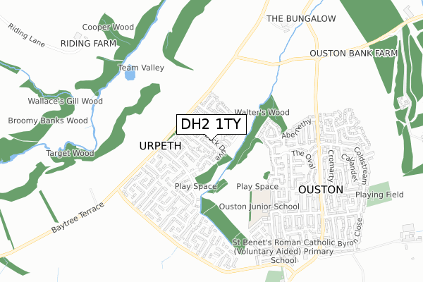 DH2 1TY map - small scale - OS Open Zoomstack (Ordnance Survey)