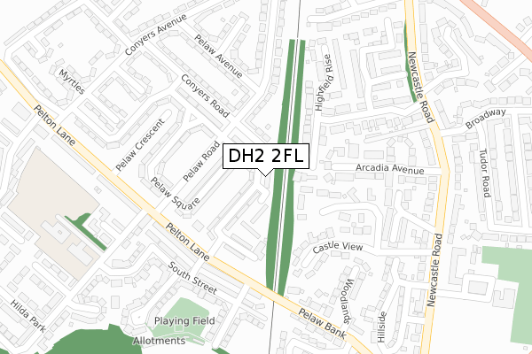 DH2 2FL map - large scale - OS Open Zoomstack (Ordnance Survey)