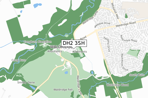 DH2 3SH map - small scale - OS Open Zoomstack (Ordnance Survey)