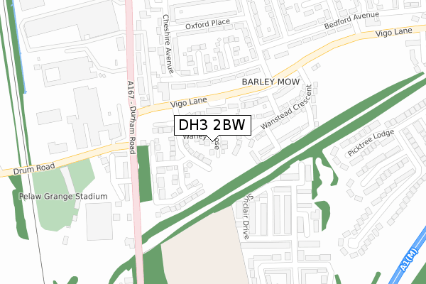 DH3 2BW map - large scale - OS Open Zoomstack (Ordnance Survey)