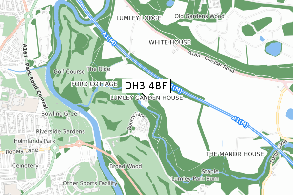 DH3 4BF map - small scale - OS Open Zoomstack (Ordnance Survey)