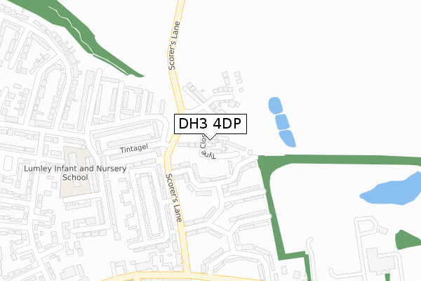 DH3 4DP map - large scale - OS Open Zoomstack (Ordnance Survey)