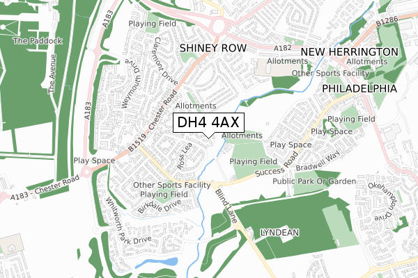 DH4 4AX map - small scale - OS Open Zoomstack (Ordnance Survey)