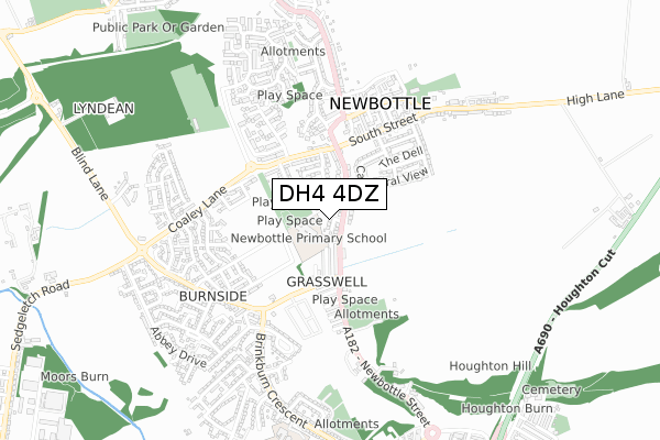 DH4 4DZ map - small scale - OS Open Zoomstack (Ordnance Survey)