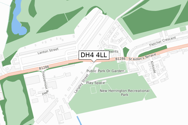 DH4 4LL map - large scale - OS Open Zoomstack (Ordnance Survey)