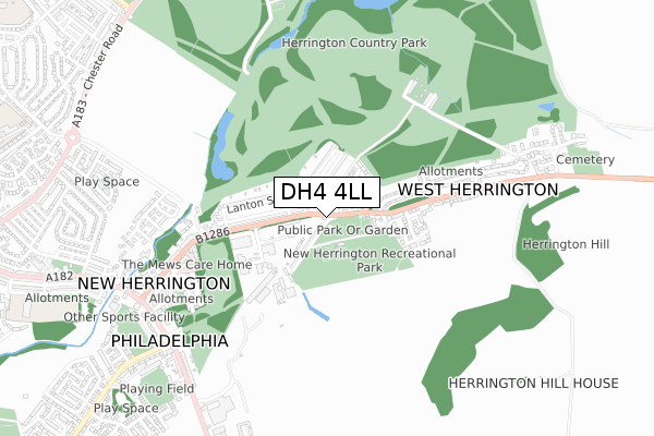 DH4 4LL map - small scale - OS Open Zoomstack (Ordnance Survey)