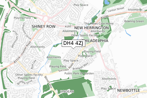 DH4 4ZJ map - small scale - OS Open Zoomstack (Ordnance Survey)