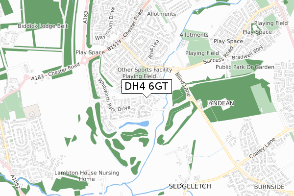 DH4 6GT map - small scale - OS Open Zoomstack (Ordnance Survey)