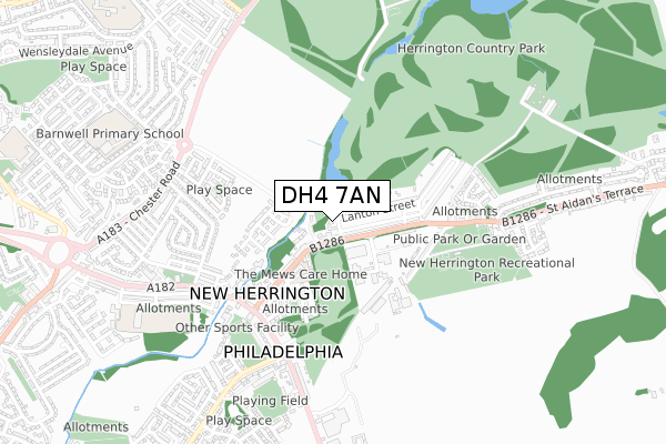 DH4 7AN map - small scale - OS Open Zoomstack (Ordnance Survey)