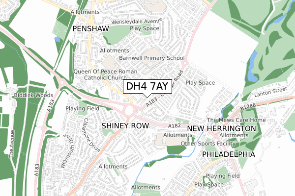 DH4 7AY map - small scale - OS Open Zoomstack (Ordnance Survey)