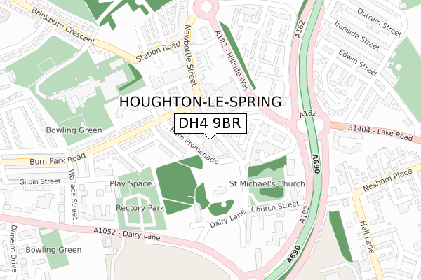 DH4 9BR map - large scale - OS Open Zoomstack (Ordnance Survey)