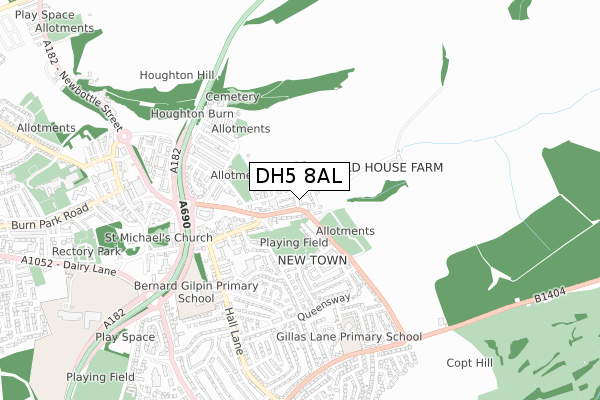 DH5 8AL map - small scale - OS Open Zoomstack (Ordnance Survey)