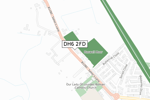 DH6 2FD map - large scale - OS Open Zoomstack (Ordnance Survey)