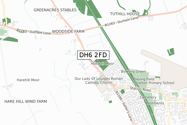 DH6 2FD map - small scale - OS Open Zoomstack (Ordnance Survey)