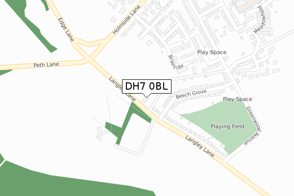 DH7 0BL map - large scale - OS Open Zoomstack (Ordnance Survey)