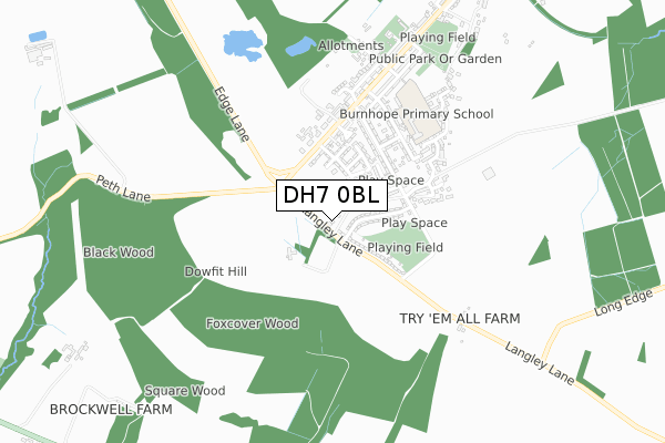 DH7 0BL map - small scale - OS Open Zoomstack (Ordnance Survey)