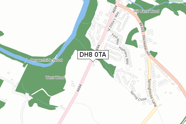 DH8 0TA map - large scale - OS Open Zoomstack (Ordnance Survey)