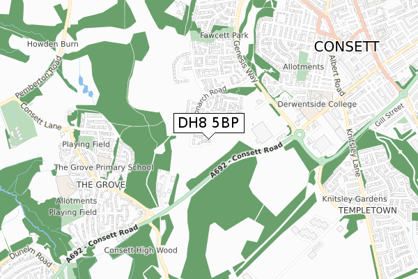 DH8 5BP map - small scale - OS Open Zoomstack (Ordnance Survey)