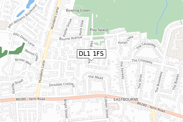 DL1 1FS map - large scale - OS Open Zoomstack (Ordnance Survey)