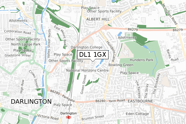 DL1 1GX map - small scale - OS Open Zoomstack (Ordnance Survey)