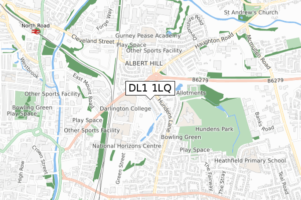 DL1 1LQ map - small scale - OS Open Zoomstack (Ordnance Survey)