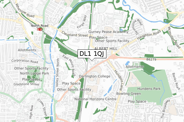 DL1 1QJ map - small scale - OS Open Zoomstack (Ordnance Survey)