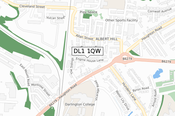 DL1 1QW map - large scale - OS Open Zoomstack (Ordnance Survey)