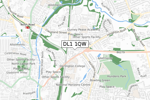 DL1 1QW map - small scale - OS Open Zoomstack (Ordnance Survey)