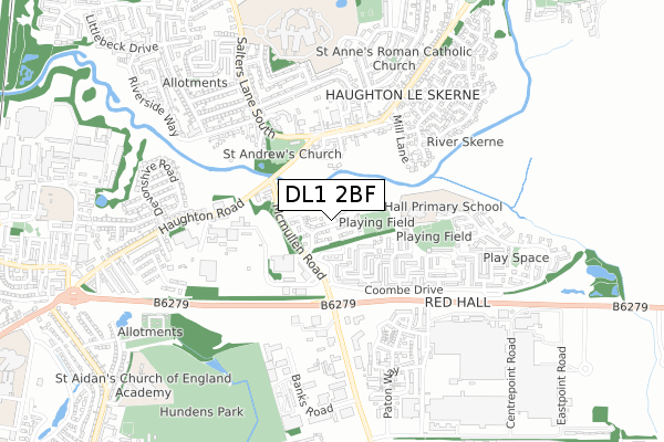 DL1 2BF map - small scale - OS Open Zoomstack (Ordnance Survey)