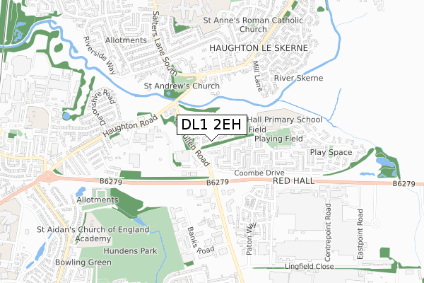 DL1 2EH map - small scale - OS Open Zoomstack (Ordnance Survey)