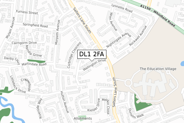 DL1 2FA map - large scale - OS Open Zoomstack (Ordnance Survey)