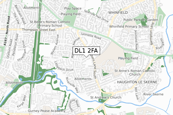 DL1 2FA map - small scale - OS Open Zoomstack (Ordnance Survey)