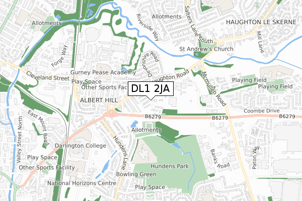 DL1 2JA map - small scale - OS Open Zoomstack (Ordnance Survey)