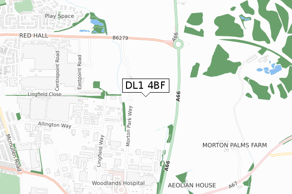 DL1 4BF map - small scale - OS Open Zoomstack (Ordnance Survey)