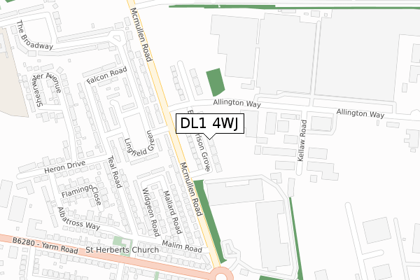 DL1 4WJ map - large scale - OS Open Zoomstack (Ordnance Survey)