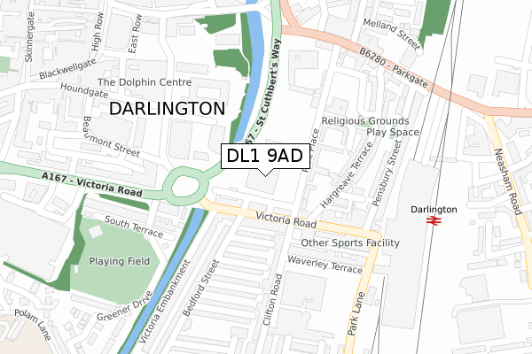 DL1 9AD map - large scale - OS Open Zoomstack (Ordnance Survey)