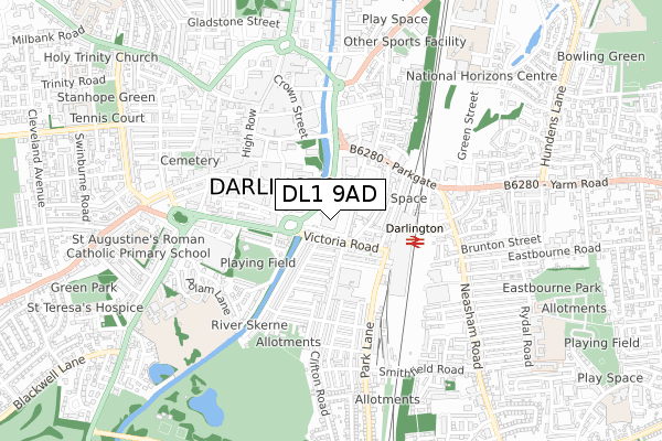 DL1 9AD map - small scale - OS Open Zoomstack (Ordnance Survey)