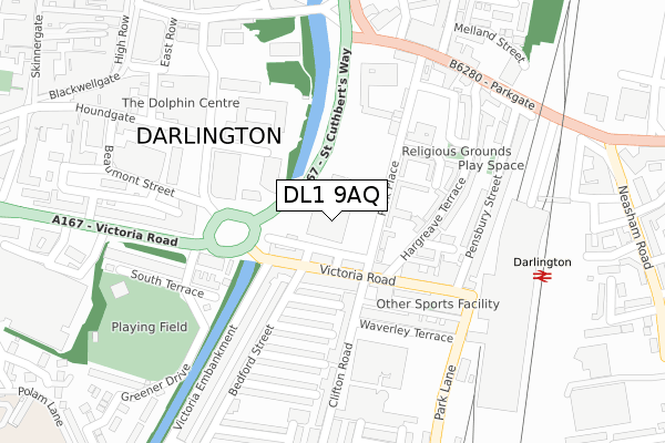 DL1 9AQ map - large scale - OS Open Zoomstack (Ordnance Survey)