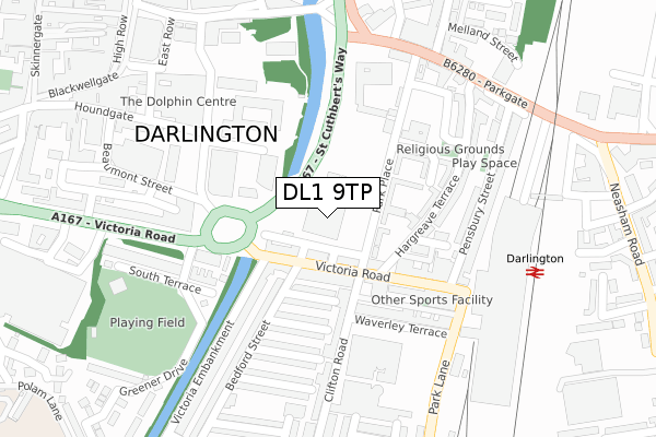 DL1 9TP map - large scale - OS Open Zoomstack (Ordnance Survey)