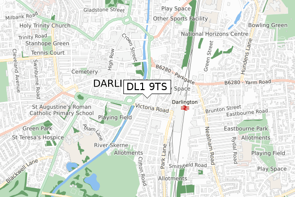 DL1 9TS map - small scale - OS Open Zoomstack (Ordnance Survey)