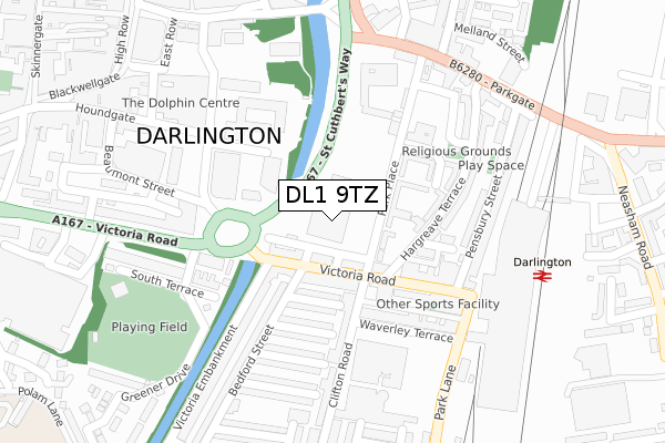 DL1 9TZ map - large scale - OS Open Zoomstack (Ordnance Survey)