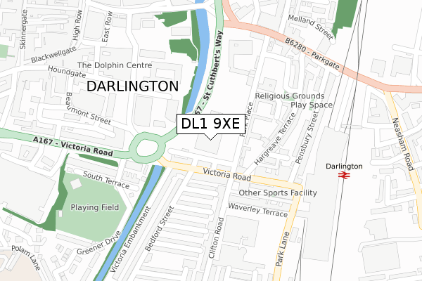 DL1 9XE map - large scale - OS Open Zoomstack (Ordnance Survey)