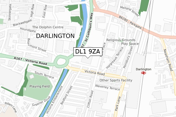 DL1 9ZA map - large scale - OS Open Zoomstack (Ordnance Survey)