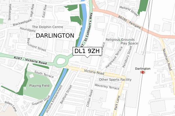 DL1 9ZH map - large scale - OS Open Zoomstack (Ordnance Survey)